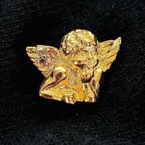 Vintage Treasures Trinkets Gold Plated Pink Birthstone Guardian Angel Lapel Pin